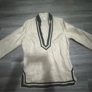 Tweeds Beige and Black V-Neck Tunic